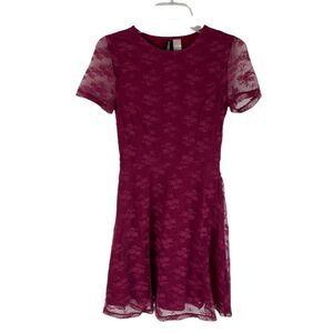 Divided Lace Dress Fit & Flare Burgundy Short Sleeves Lined  Stretch Women's 4